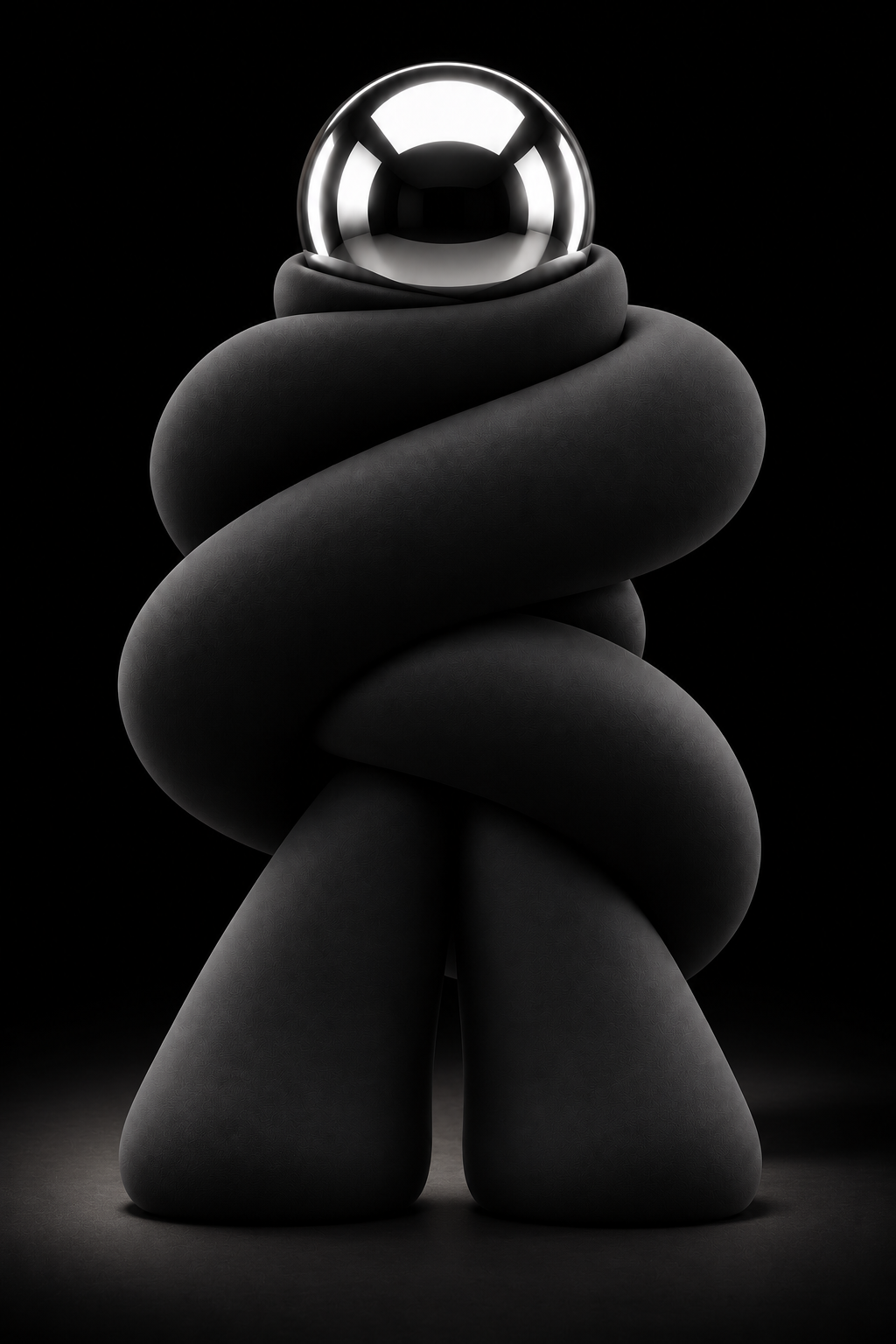 COIL standing on a dark floor in a minimally lit shadow room